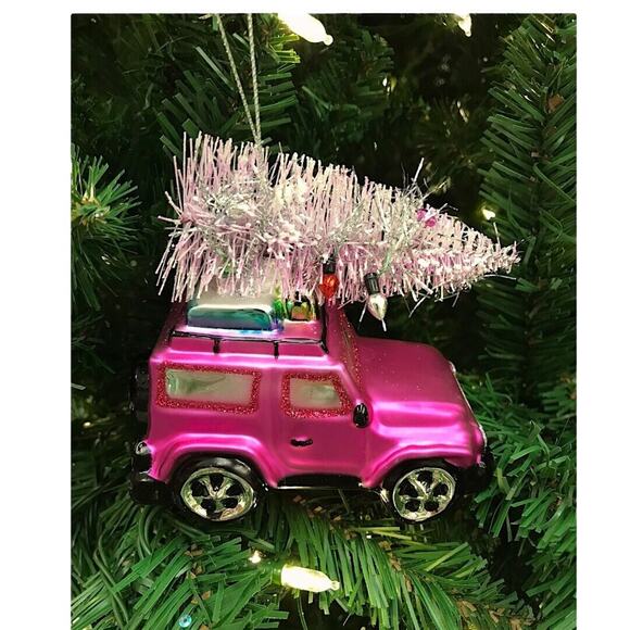 Jeep Christmas Ornament Purple Glass Bottle Brush Tree 4 Wheel Drive Auto - Picture 1 of 4